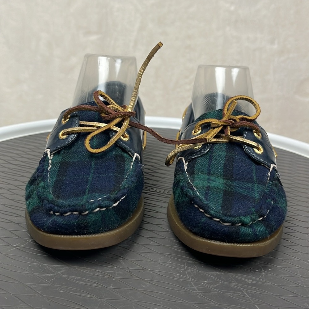 Sperry Blue and Green Plaid Topsider Boat Shoes Womens 7.5 - Picture 3 of 15